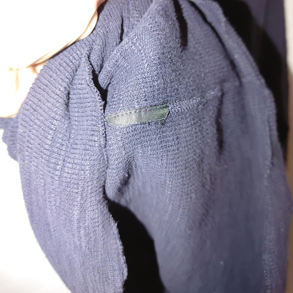 Vince Long Sleeve Crew Neck Shirt Waffle Textured Thermal Knit Navy Blue Medium - Picture 6 of 7
